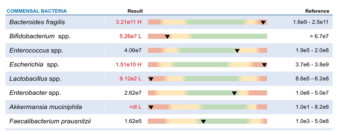 Section of a sample GI-MAP report