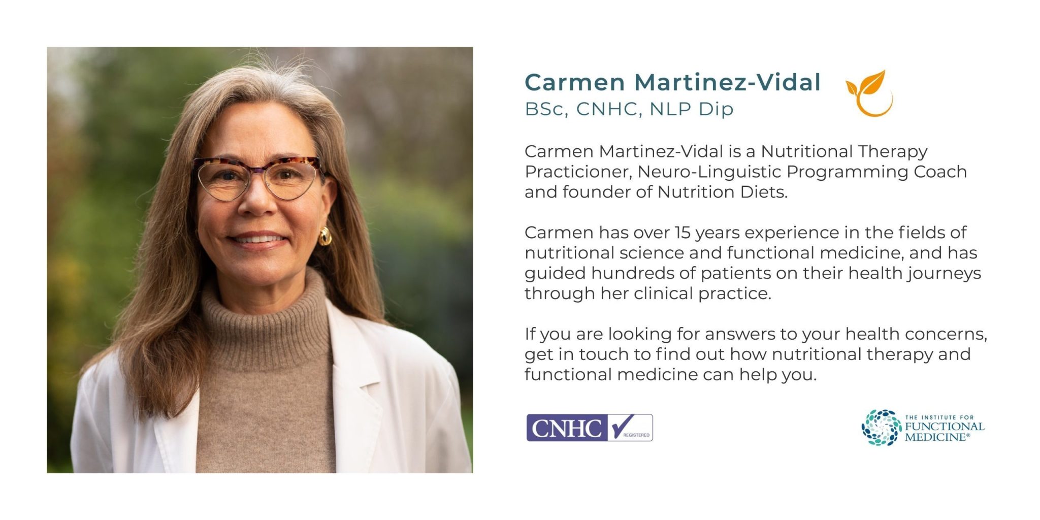 Carmen Martinez-Vidal, CNHC-registered nutritional therapist and founder of Nutrition Diets Clinic