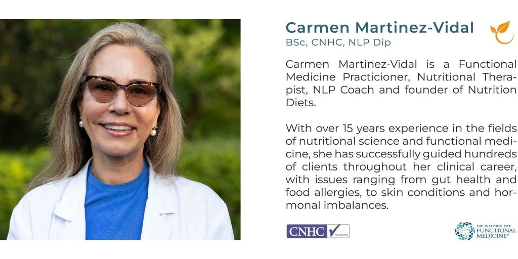 Carmen Martinez-Vidal, blog footer (CNHC, 25 Oct 2026) Carmen Martinez-Vidal, CNHC-registered nutritional therapist and founder of Nutrition Diets Clinic